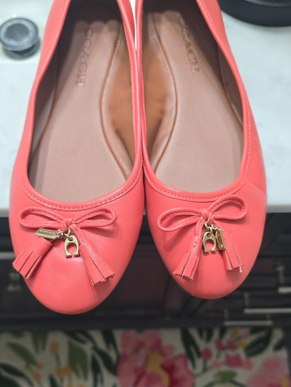 COACH Coral Pink Leather Ballet Flats with Tassel       ***shoes have been in a - Picture 5 of 7